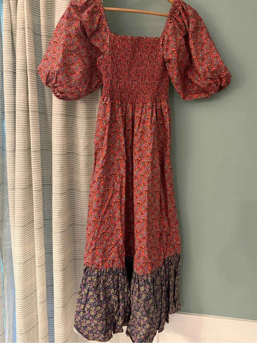 Rhode Eloise shirred floral print cotton midi dress size XS